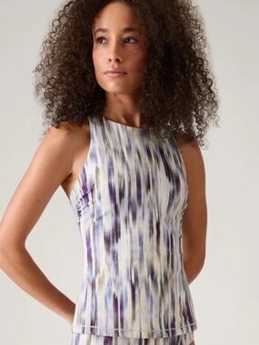 Athleta Maldives Bra Cup Tankini Top Striped Blue Gray 40DD NWT